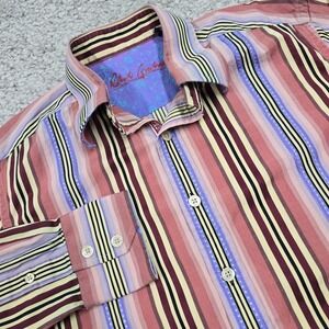 Robert Graham Shirt Mens Medium Striped Button Up Long Sleeve Flip Cuffs Office‎